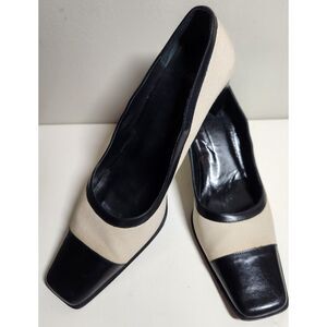 Coach Melora Twill/Calf Leather Stone/Black Heeled Pump, Women's Size 11